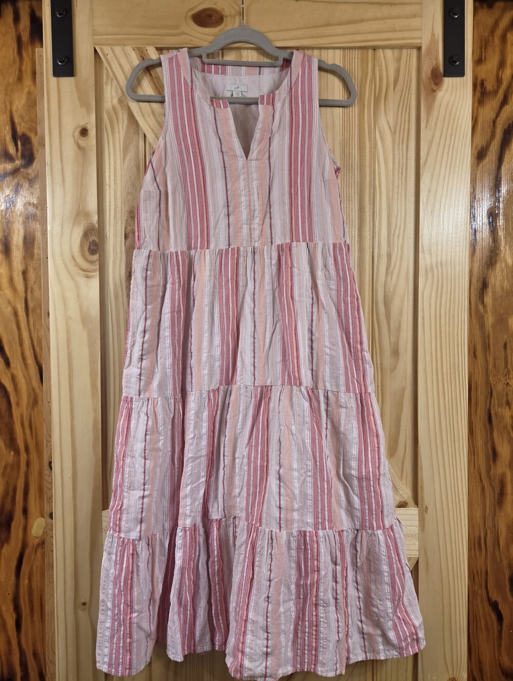 J. Jill Ibiza Tiered Pink and White Striped Cotton Sleeveless Maxi Dress